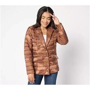 Susan Graver Quilted Blazer Jacket In Prints & Solids Brown Camo XL A658674